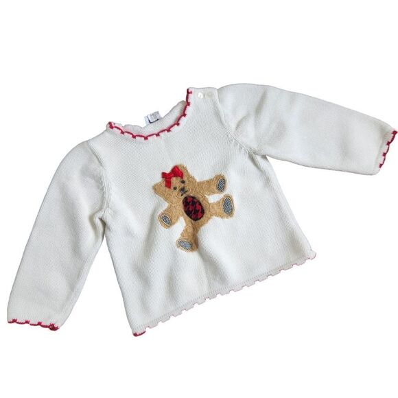 Talbots Other - Talbots Kids Sweater 24 Months Teddy Bear Knit Ivory Red Edging